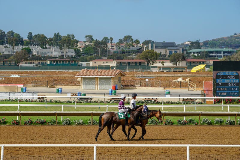 Horses with Jockeys on the Racing Track Preparing for the Race at Del ...