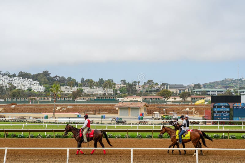 Horses with Jockeys on the Racing Track Preparing for the Race at Del ...