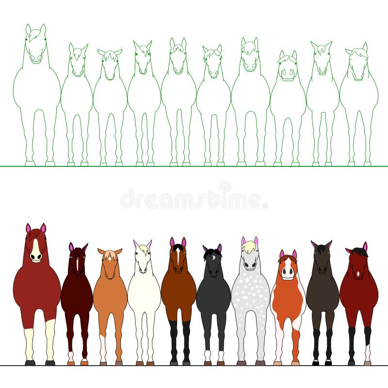 Horses standing in line stock vector. Illustration of group 61366385