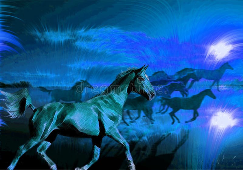Horses running in the night