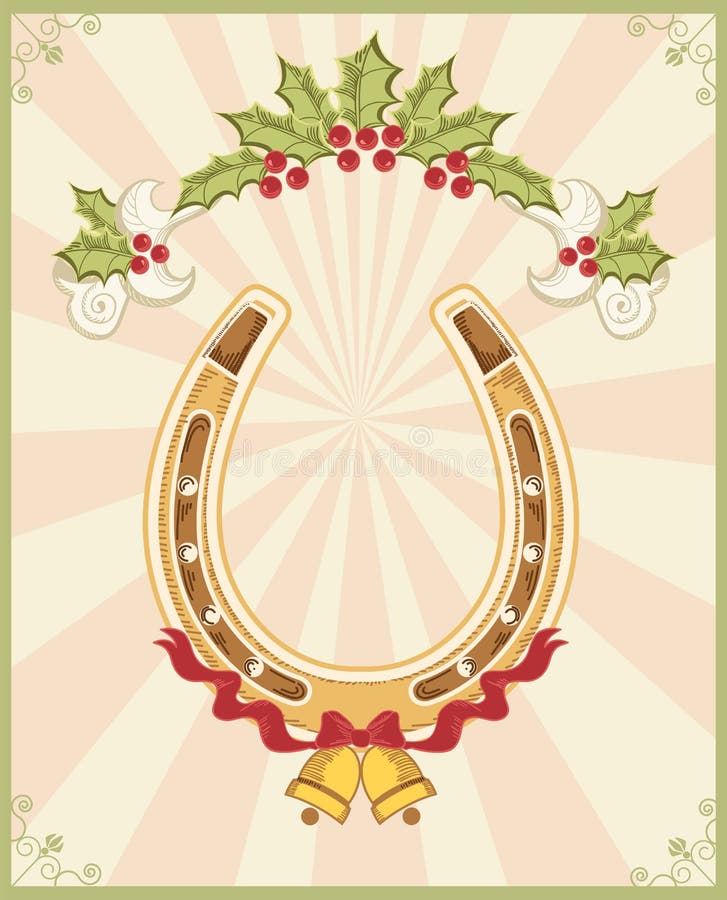 Horseshoe on Red Christmas Background Stock Vector Illustration of
