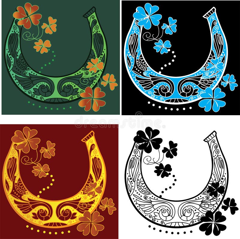 Horseshoe and four leaf clover royalty free illustration Horseshoe and four leaf clover royalty free illustration