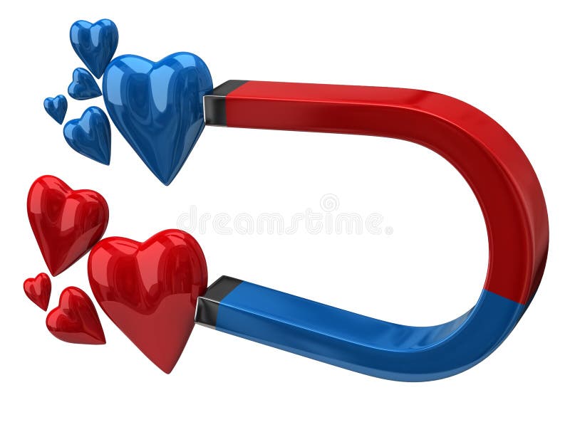Horseshoe magnet attracting hearts royalty free illustration