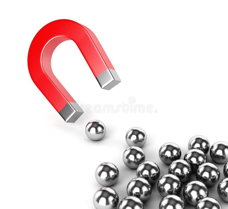 Horseshoe magnet and metal spheres stock illustration