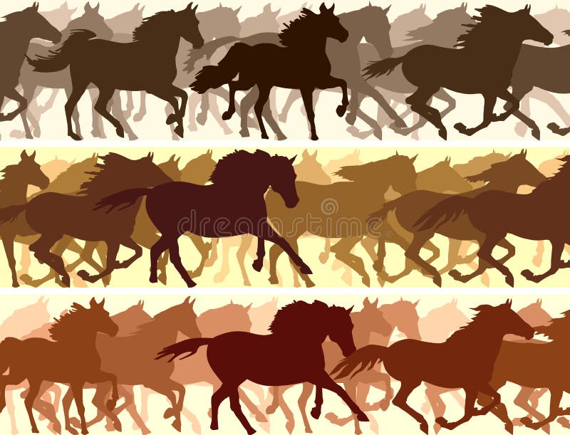 Horizontal vector banner: silhouette herd of horses. Horizontal vector banner: silhouette herd of horses.