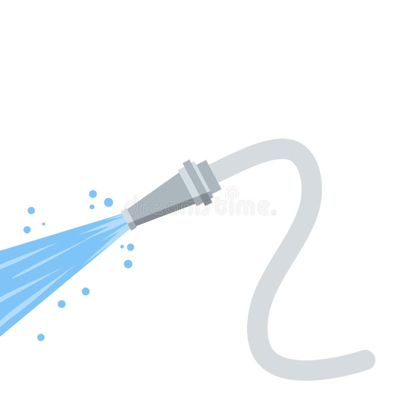 Hose. Jet of water. Fire fighting and watering of the lawn. Grey tube. Flat cartoon illustration isolated on white