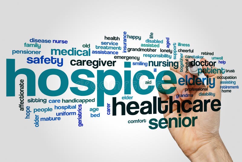 Hospice word cloud. Concept on grey background stock images