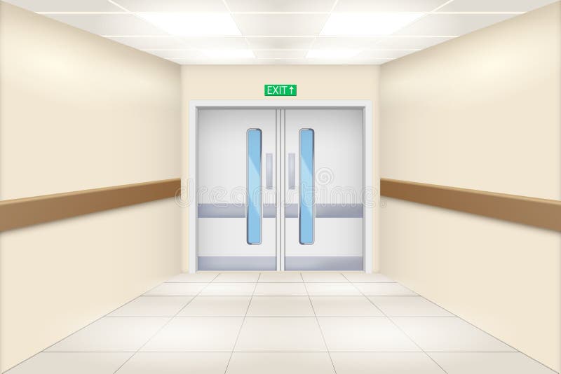 Hospital Hall and Double Doors. Stock Vector Illustration of entrance