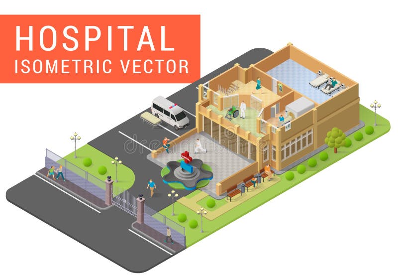 Hospital isométrico do vetor ilustração royalty free Hospital isométrico do vetor ilustração royalty free