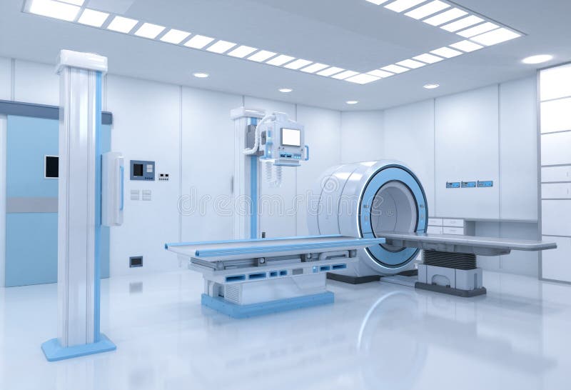 Hospital Radiology Room with Mri Scanner and Xray Machine Stock