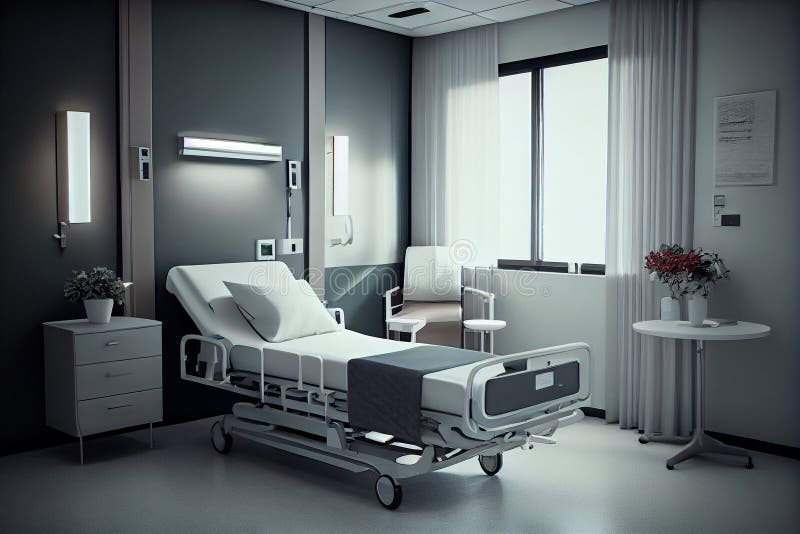 Premium AI Image  A hospital room with a bed and a desk with a lamp  hanging from it