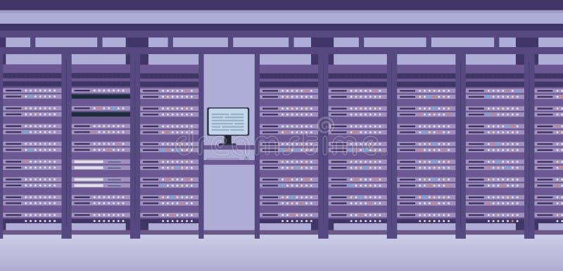 Host data center e server system room interno. gruppo di apparecchiature di tecnologia hardware a schermo piatto. archiviazione fi royalty illustrazione gratis