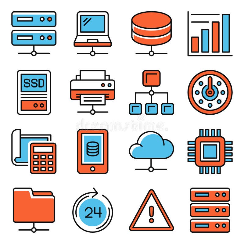 Hosting and Local Network Icons Set. Vector royalty free illustration