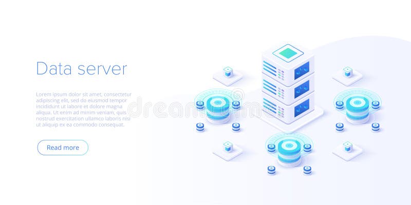 Hosting server isometric vector illustration. Abstract 3d datacenter or data center room background. Network mainframe vector illustration