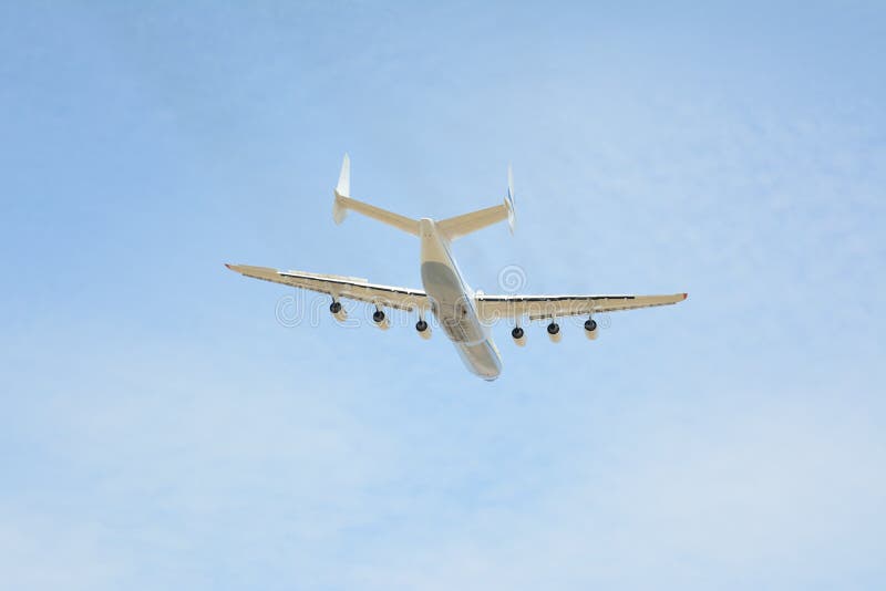 Hostomel Gostomel, Ukraine - 24 of August, 2022: AN-225 Antonov Mriya departed from the Kyiv-Antonov-2 International Airport to perform commercial cargo shipping flight. AN-225 is the world`s largest transport aircraft. Hostomel Gostomel, Ukraine - 24 of August, 2022: AN-225 Antonov Mriya departed from the Kyiv-Antonov-2 International Airport to perform commercial cargo shipping flight. AN-225 is the world`s largest transport aircraft