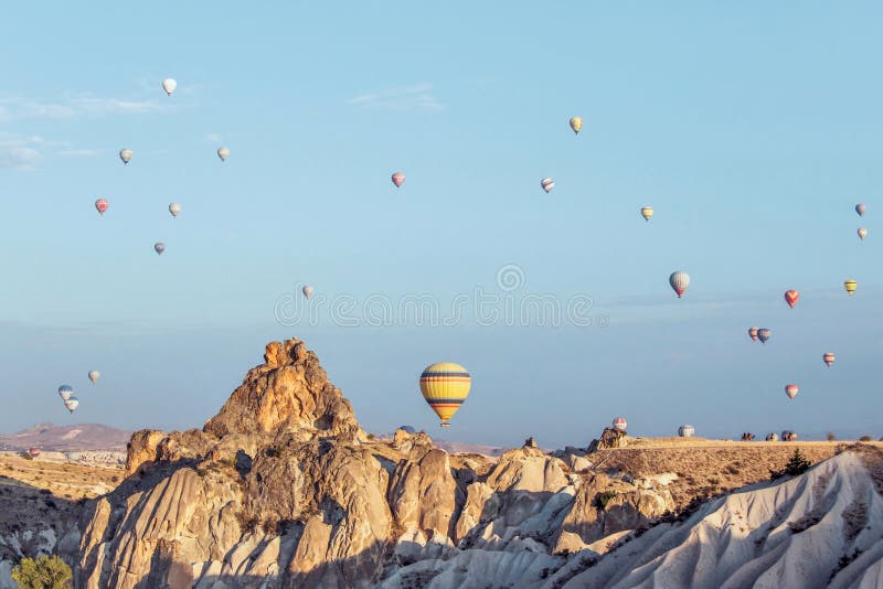 Hot air balloon in sky in Goreme Cappadocia