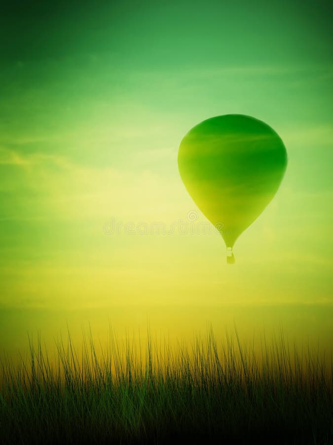 Hot air balloon flying at sunrise