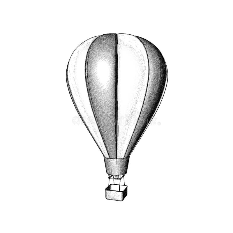 Hot Air Balloon. Isolated On Black Background. Sketch Illustration ...
