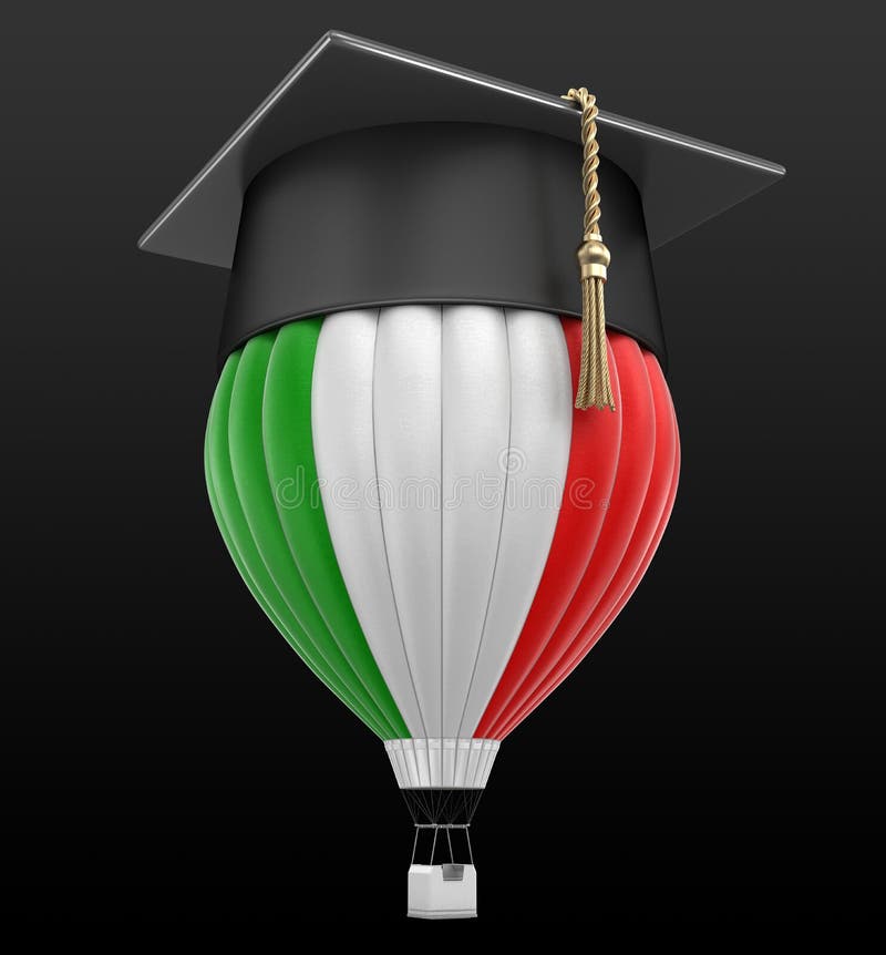 Hot Air Balloon with Italian Flag and Graduation Cap Stock Illustration