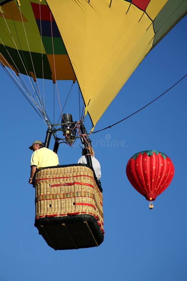 Hot Air Balloon Ride in Blue Sky White Clouds Background for Wide Banner of Travel Agency or