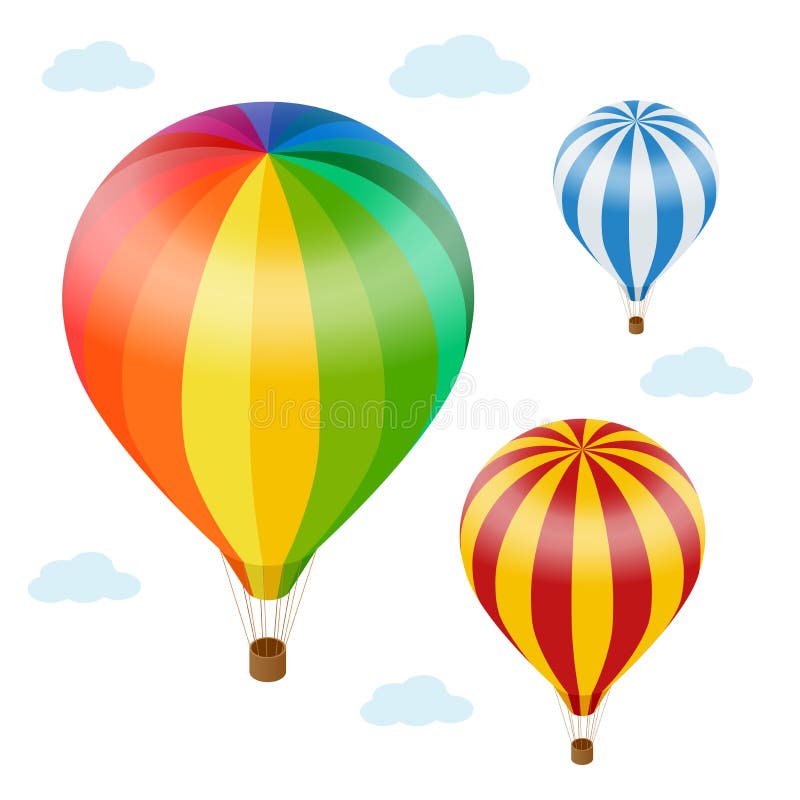 Hot air balloon in the sky with clouds. Flat 3d vector isometric illustration hot air balloons.