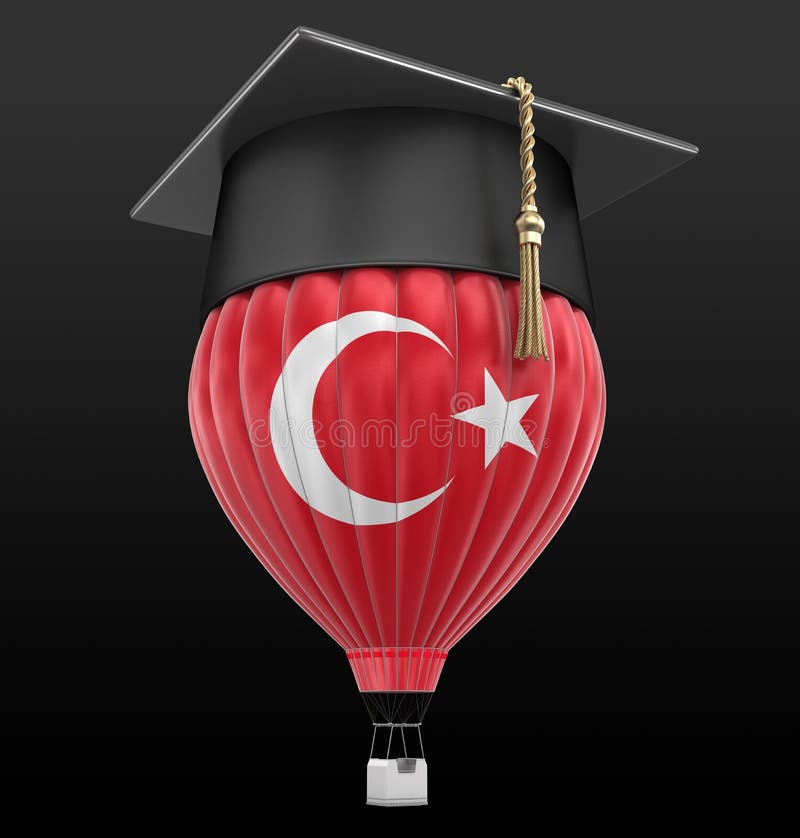 Hot Air Balloon with Turkish flag and Graduation cap