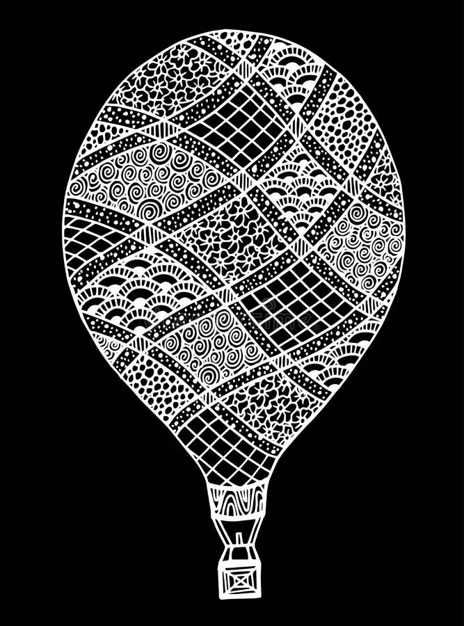 Hot Air Balloon Vector. Zentangle and Doodle Hot Air Balloon Stock