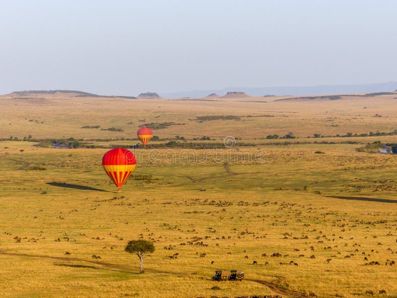 Hot air balloons over the Masai Mara royalty free stock photos Hot air balloons over the Masai Mara royalty free stock photos