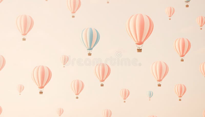 Hot air balloons pattern, whimsical background design, Stock Photo, Generative AI stock illustration