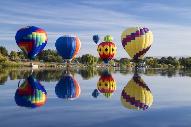 Hot Air Balloon Touching The Water Picture. Image 4377553