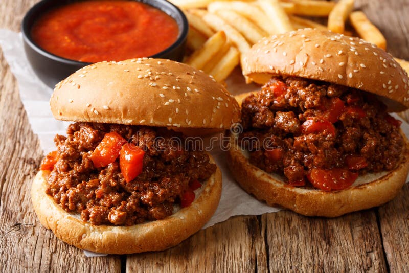 Hot American Delicious sandwiches Sloppy Joe and french fries, k stock photos Hot American Delicious sandwiches Sloppy Joe and french fries, k stock photos