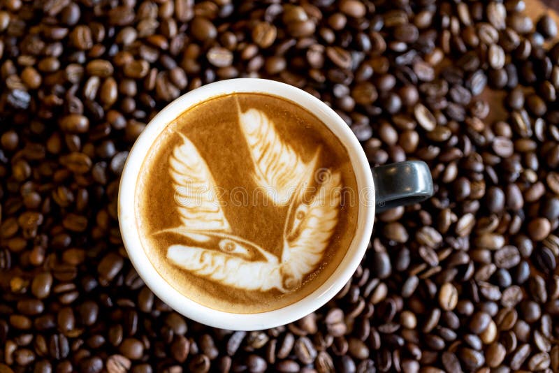 Hot Art Coffee Latte Art in a Cup on Coffee Bean Stock Photo Image of