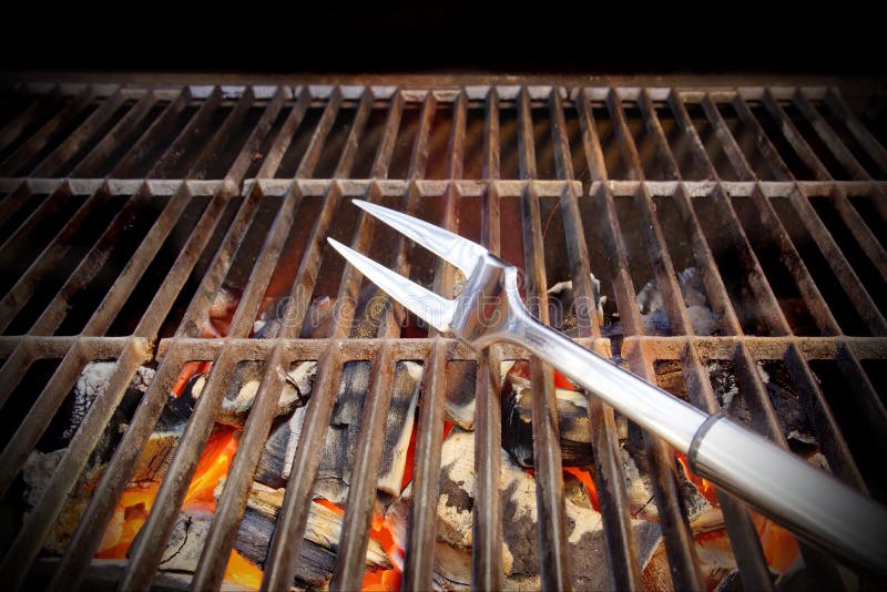 Hot BBQ Grill, Fork and Glowing Coals Stock Image Image of kebab
