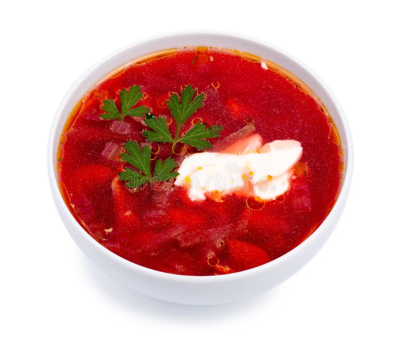 Hot Borsch in a White Bowl Isolated on a White Stock Photo - Image of ...