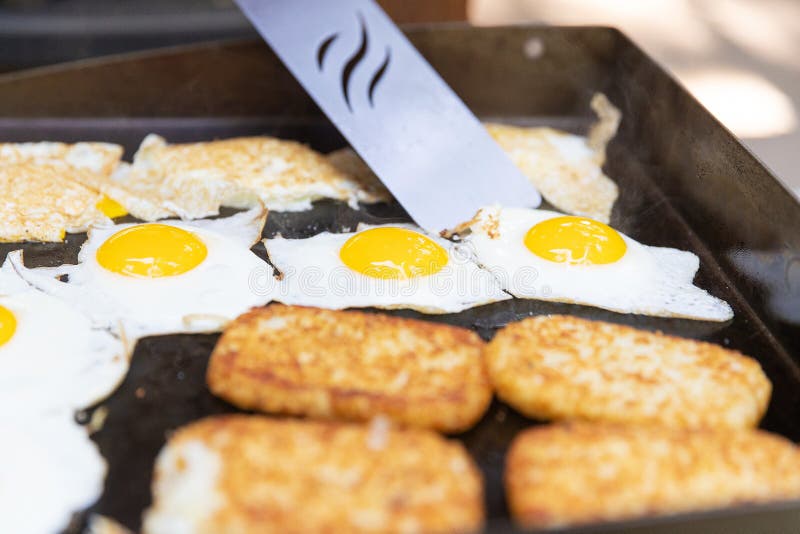 Hot Breakfast Cooked To Order on a Grill Stock Image Image of