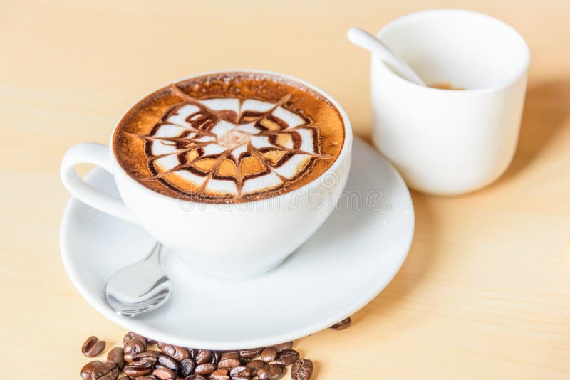Hot Cappuccino With Nice Milk Pattern With Coffee Bean Stock Photo Image Of Food Roasted 140645408