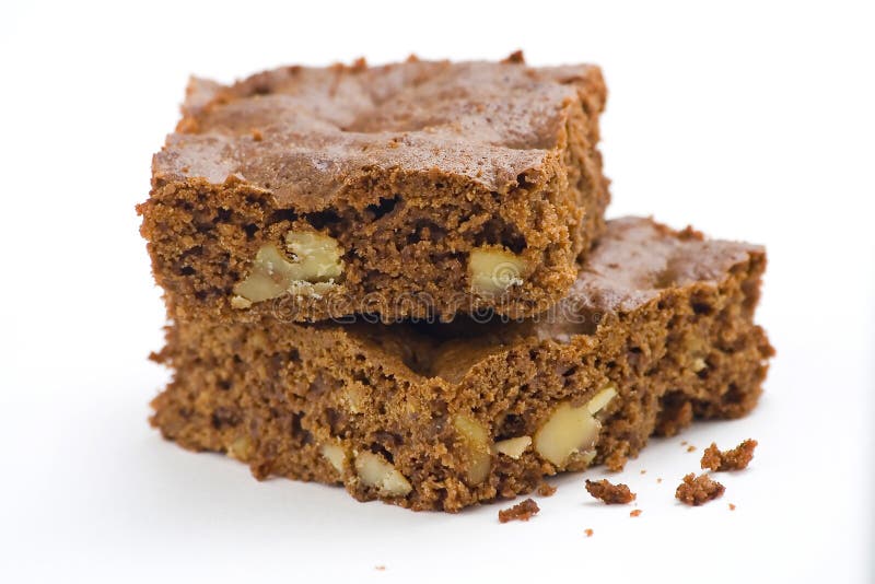 Hot chocolate brownie with walnuts and vanilla stock photos