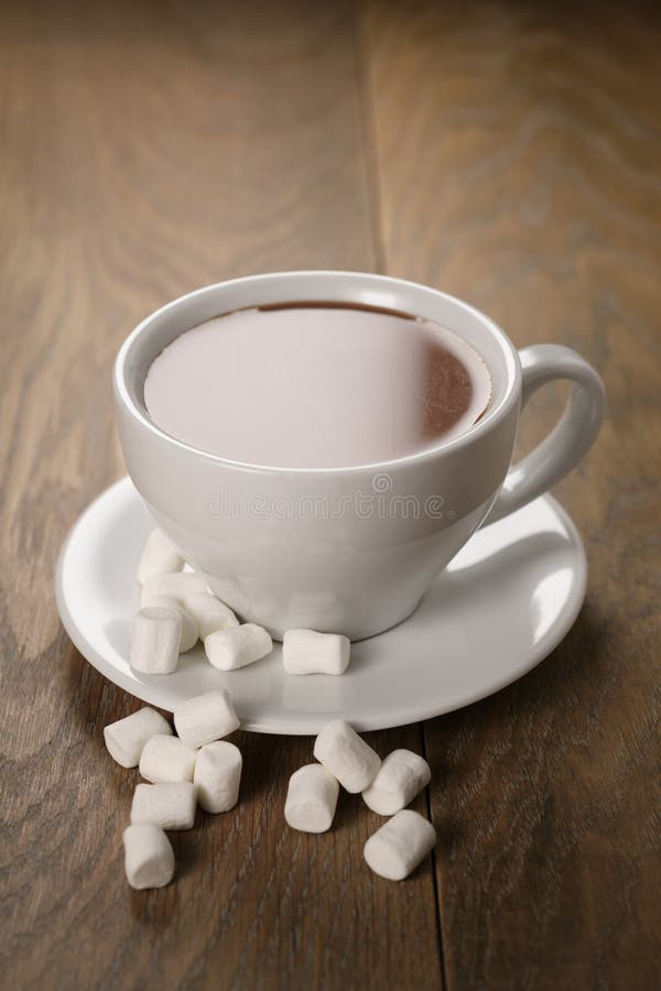 Hot Chocolate in Cappuccino Cup with Marshmallows on Wood Table Stock Photo Image of white