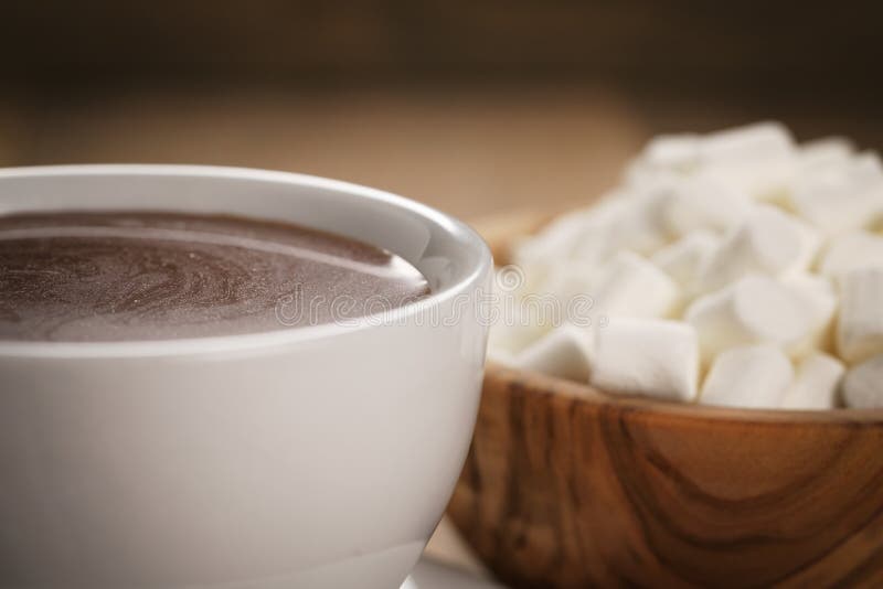 Hot Chocolate in Cappuccino Cup with Marshmallows on Wood Table Stock Image Image of brown