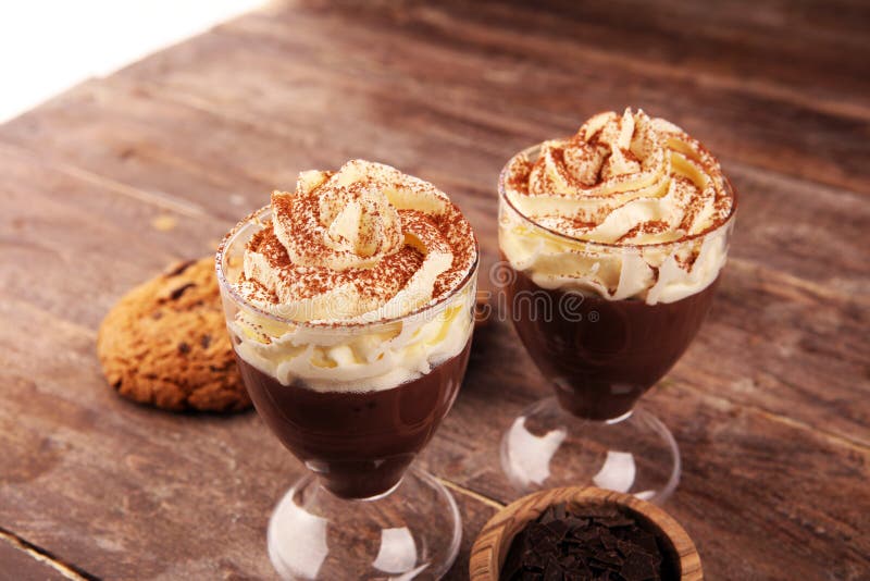 Hot Chocolate with Cocoa and Chocolate Chip Cookies and Whipped Cream