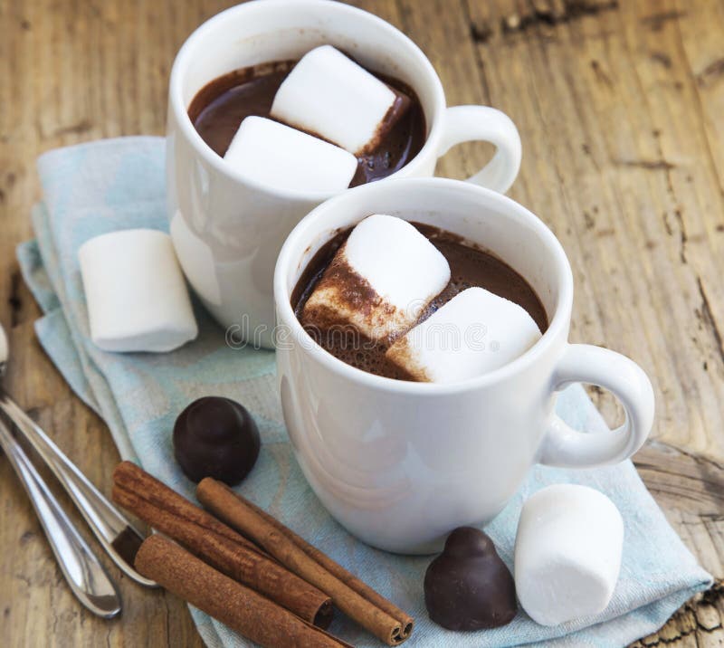 Hot Chocolate Cups with Marshmallows, Sweet Winter Drink, Top Vi Stock ...