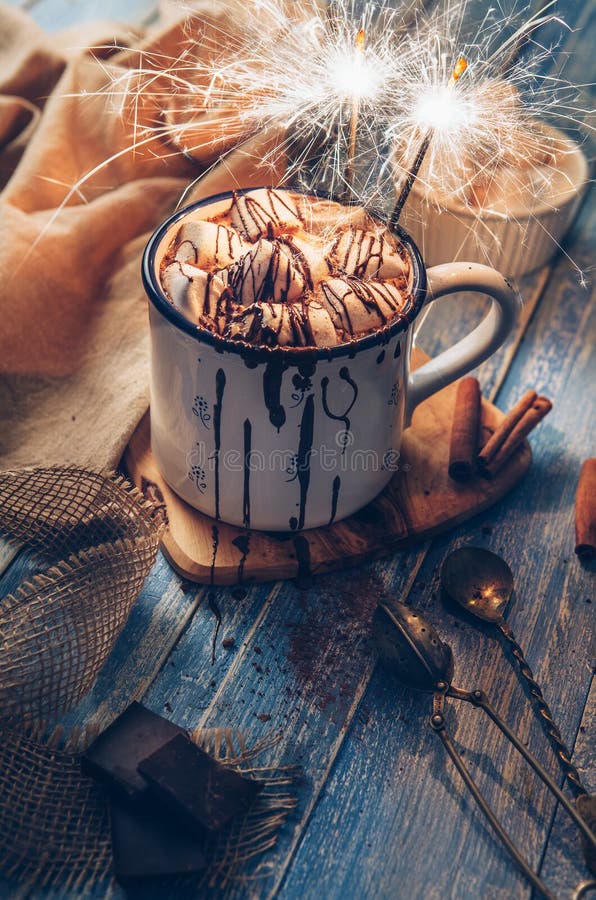 Hot Chocolate with Marshmallow Candies and Sparkles Stock Image Image