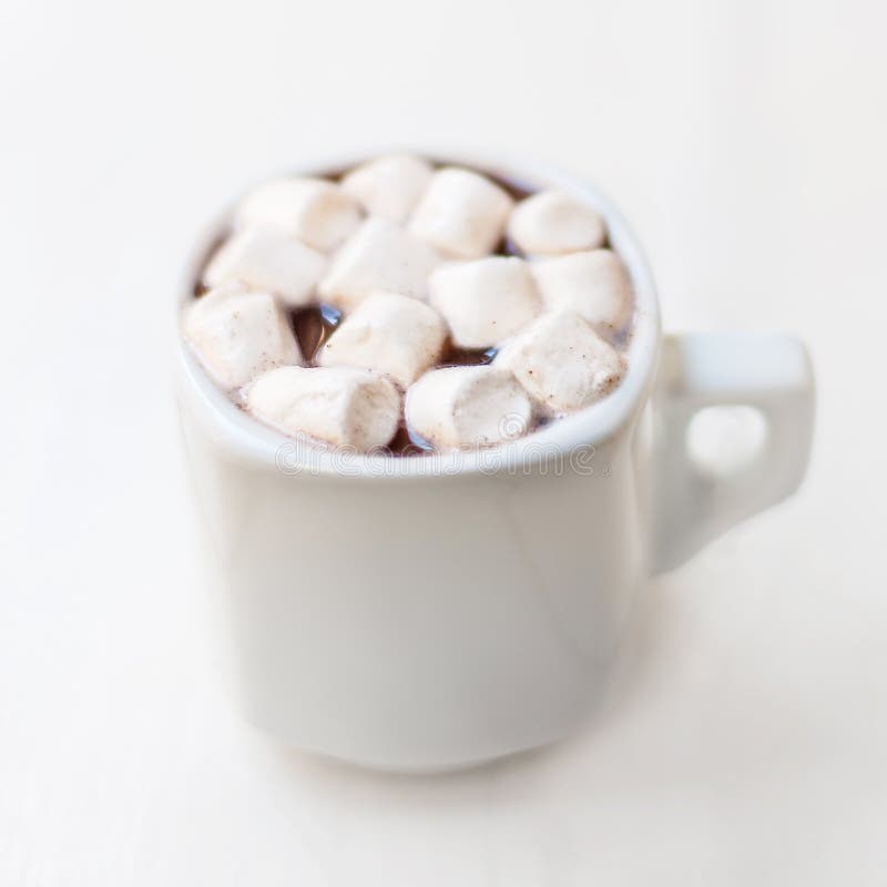 Hot Chocolate Mug with Mini Marshmallow on White Rustic Wooden Stock Image  - Image of beverage, background: 100561211