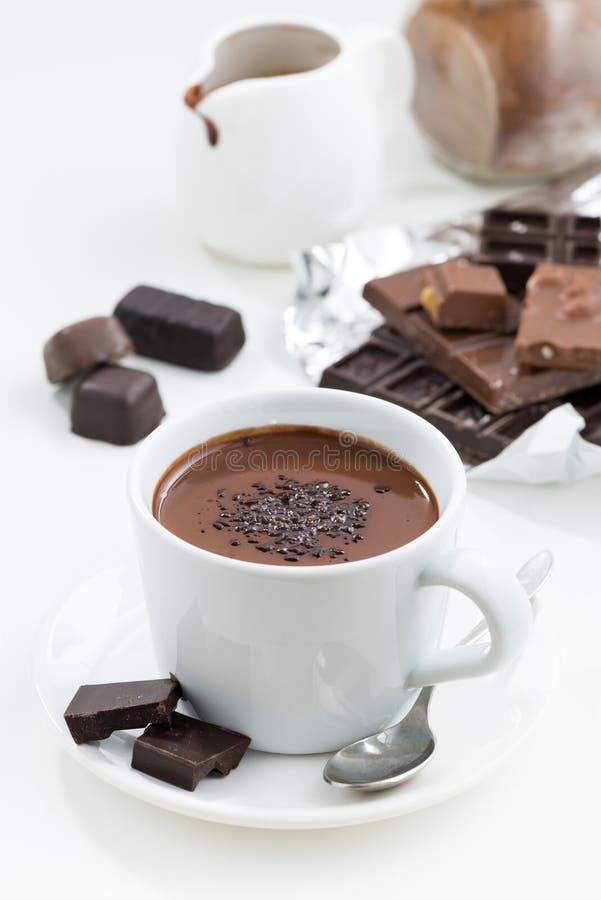 hot chocolate on a white background, vertical, top view