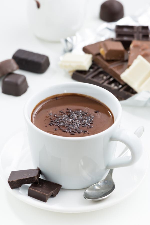 Hot Chocolate on a White Table, Closeup Stock Image - Image of cocoa ...