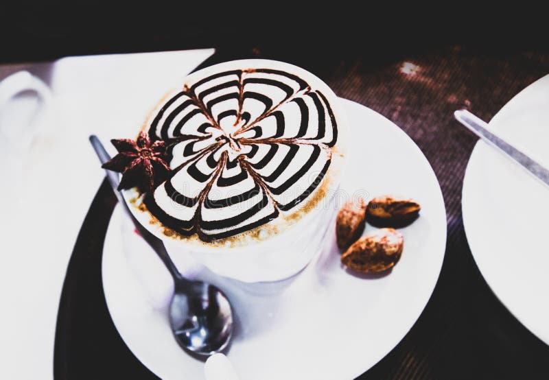 Hot Coffee Cappuccino Latte Art, Nice Hot Coffee with Top View Stock