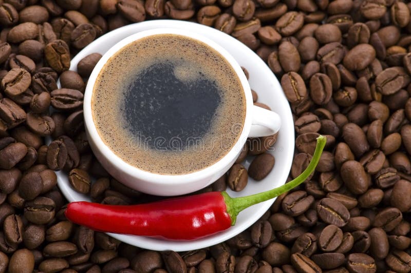 Hot coffee with chili stock image. Image of freshness 12500087