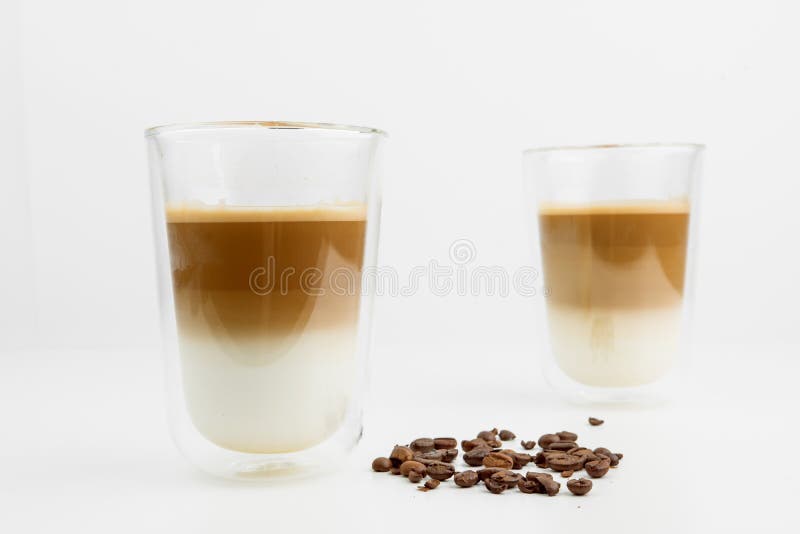 Hot Coffee Drinks with Milk with Coffee Beans Stock Image - Image of