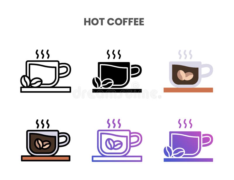 Coffee cup icon set. Vector set of line and colorful flat coffee