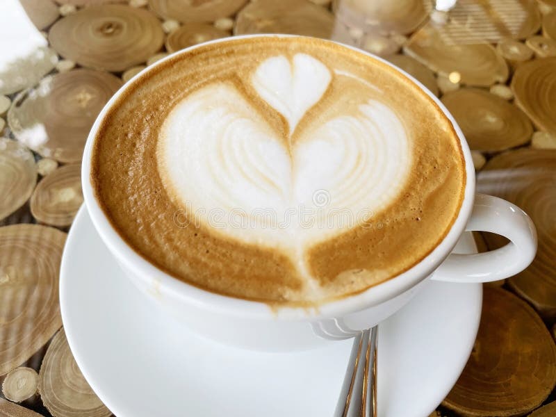 Hot Coffee Latte with Beautiful Heart Latte Art Stock Photo - Image of